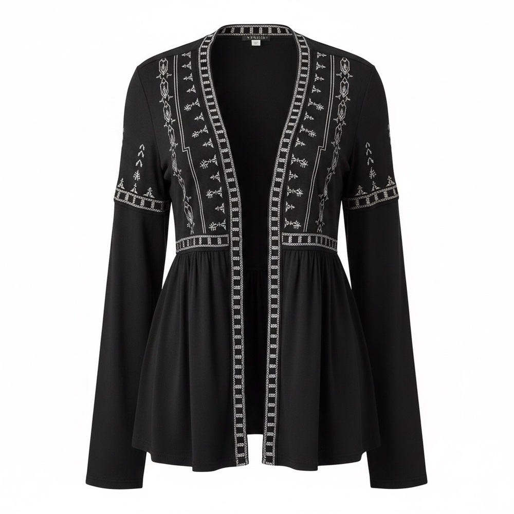 Embroidered Boho Black Open Cardigan Venus brand